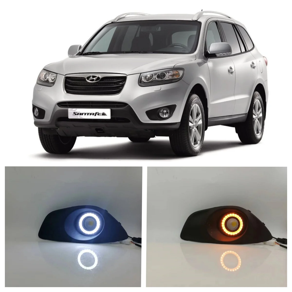 LED Angel Eye Fog Light Assembly Kit For Hyundai Santa Fe 2010 2011 2012  Dual Color Angel Eye Daytime Running Lights Lamp DRL Daylight Driving Accessories Kits