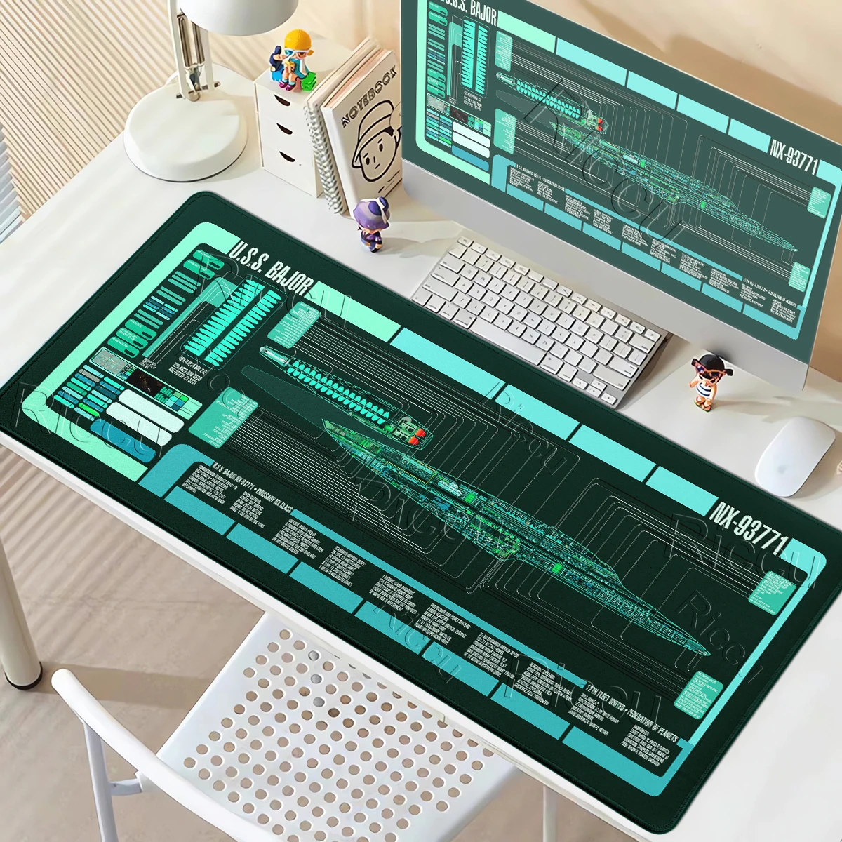 Starship Blueprint Pad Mouse Pads Gaming Room Decoration Protect Desk Mats Stitched Edge Washable Table Carpet Non-slip Base XXL