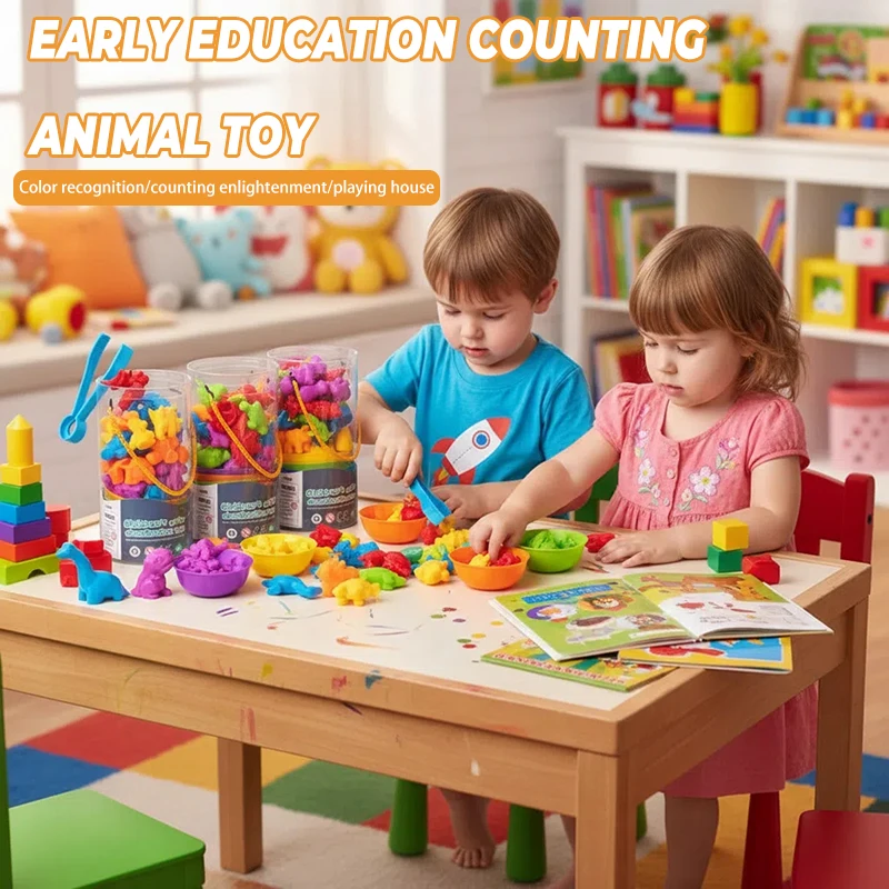 Children Color Shape Classification Toys Soft Rubber Cartoon Animal Counting Models Early Education Enlightenment Baby Toys Gift