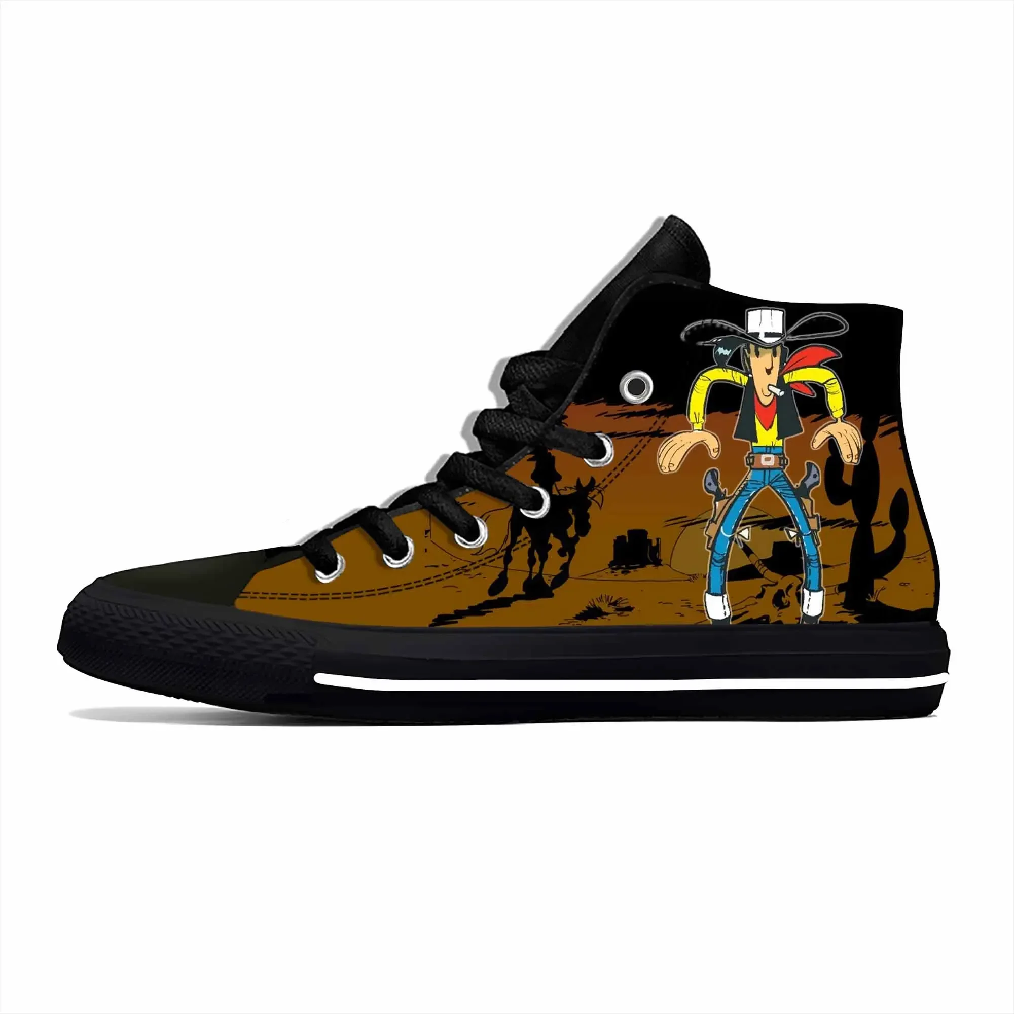 Lucky Luke Anime Cartoon Manga Comic Cowboy Funny Casual Cloth Shoes High Top Lightweight Breathable 3D Print Men Women Sneakers