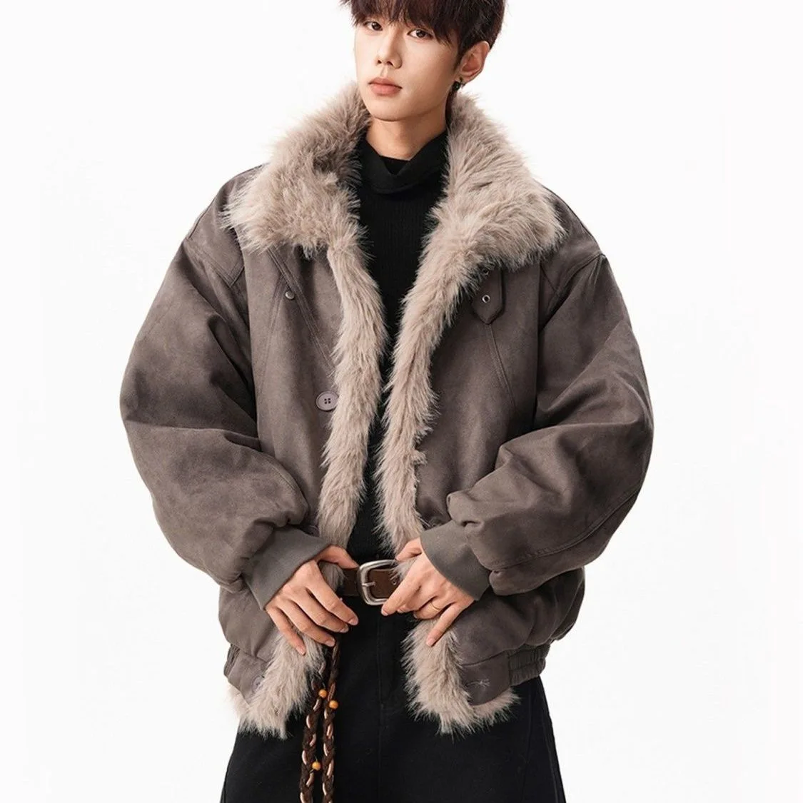 Winter Thiened Warmth Simulation Leather Fur Inteated ort Collar Coat Women's Casual Sle Long Sve Single Button