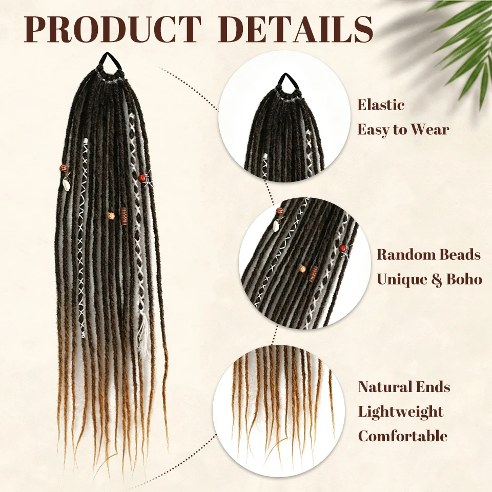 24 inch rubber band style Bohemian woven beads matte dirty braid color rope ponytail suitable for women's daily parties image 3