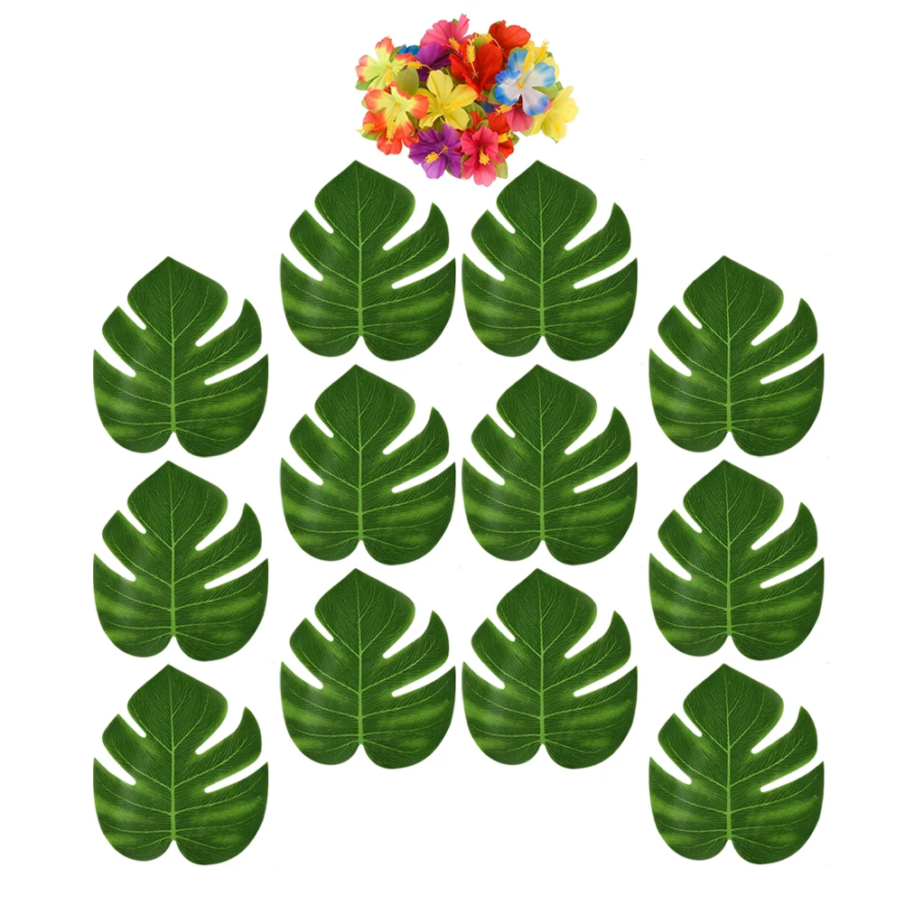 

Simulated Turtle Back Leaf Set Fake Monstera Leaves Hibiscus Flower Arranging Artificial Silk Cloth Flowers Plants