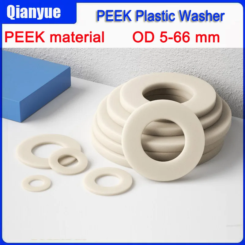

PEEK High Strength Plastic Washer,High Temp 260°C Chemical Resistant Flat Gasket for 3D Printing/Dental/Aerospace (Custom Sizes)