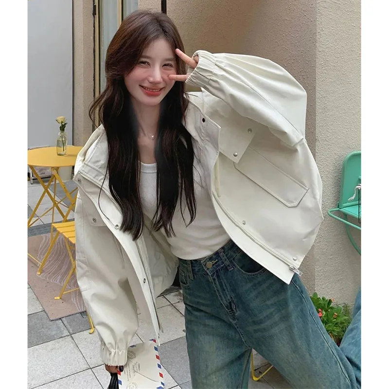Workwear Jacket Women's Spring Autumn 2026 New Explosions Coat Female Short Casual Outerwear Fashion Hooded Overwear Ladies Tops