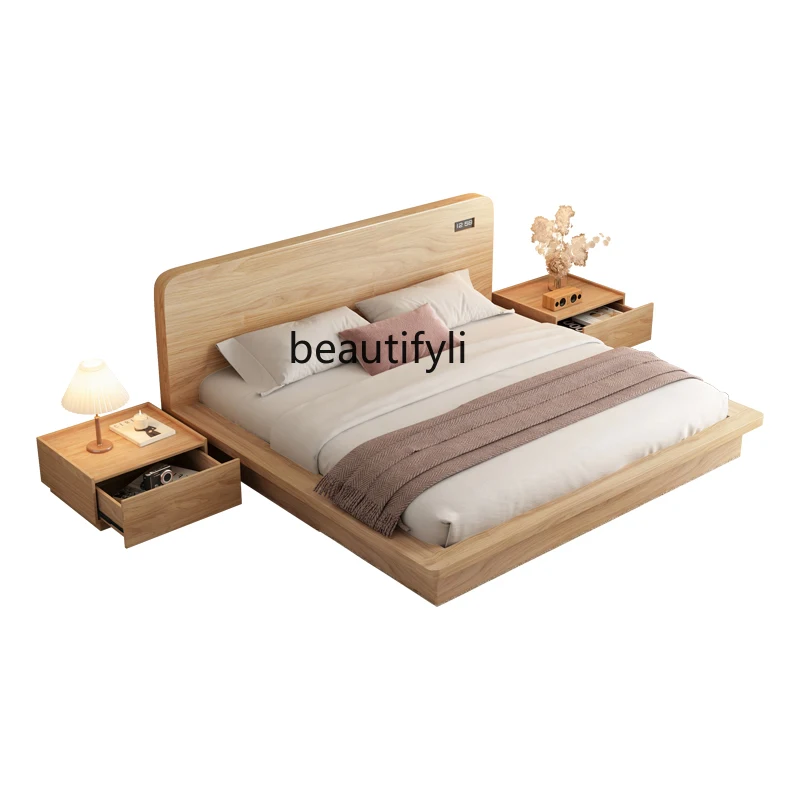 

Nordic Master Bedroom Double Japanese Tatami Wood Color Platform Bed Marriage Floor Trundle Bed