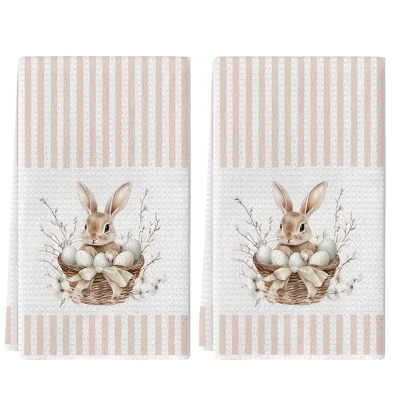 Cleaning cloth 2-piece set, kitchen towel 2 striped rabbit pattern kitchen towel, perfect for scrubbing dishes and cups
