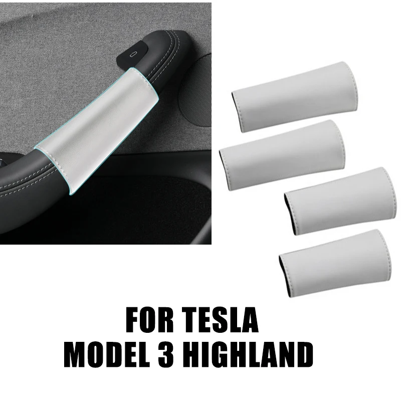 Leather Handlebar Grip Cover Car Interior Door Handle Gloves Protection Cover for Tesla Model Y Juniper Model 3 Highland 21-26