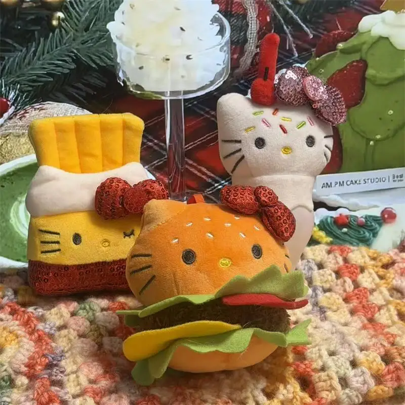 Lindo divertido Sanrio Hello Kitty muñeco de peluche juguete hamburguesa patatas fritas helado KT llavero colgante bolsa encanto decoración regalo de cumpleaños llavero