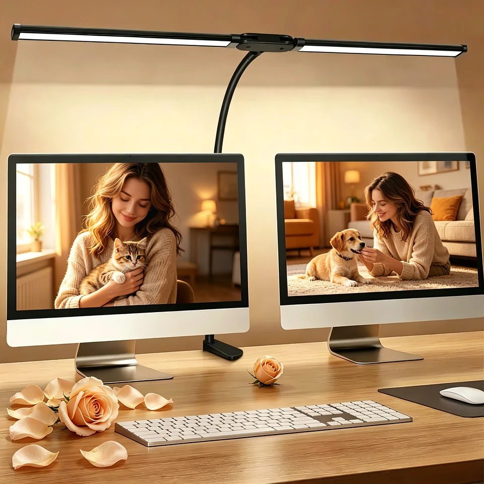 Double Head LED Desk Lamp Dimmable PC Monitor Light USB Table Lamps Reading Lights Eye Protection 3 Color Mode For Office
