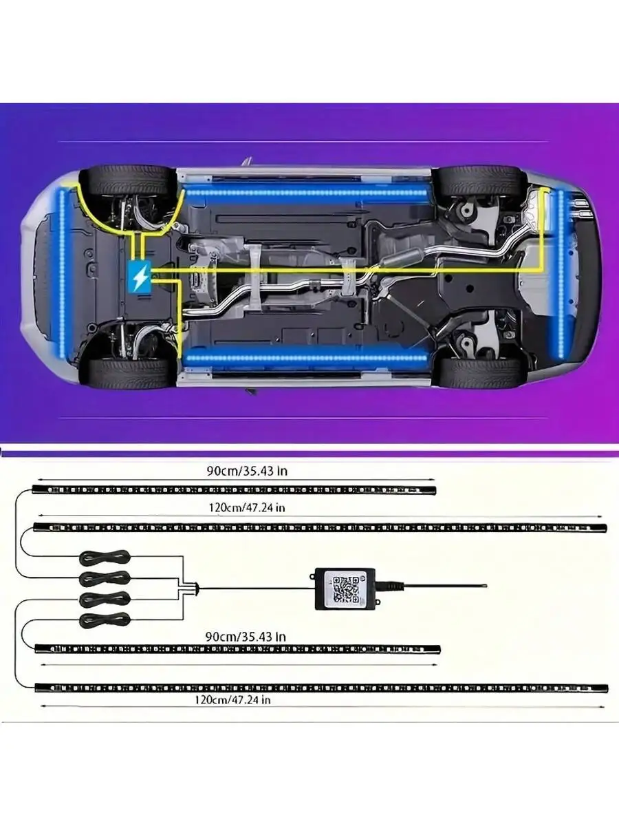 [12V Body Atmosphere Lights Cars] 4 Car Neon Bars, Music Mode, With Wireless Remote Control, Application Control, Multiple