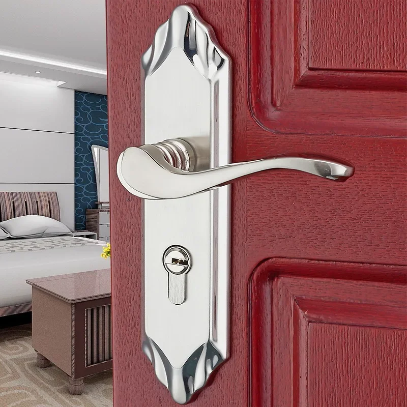 

European style indoor Wooden Door Lock Aluminum Alloy Brushed Nickel Bedroom Handle Lock Modern Door Lock Room Door Handle