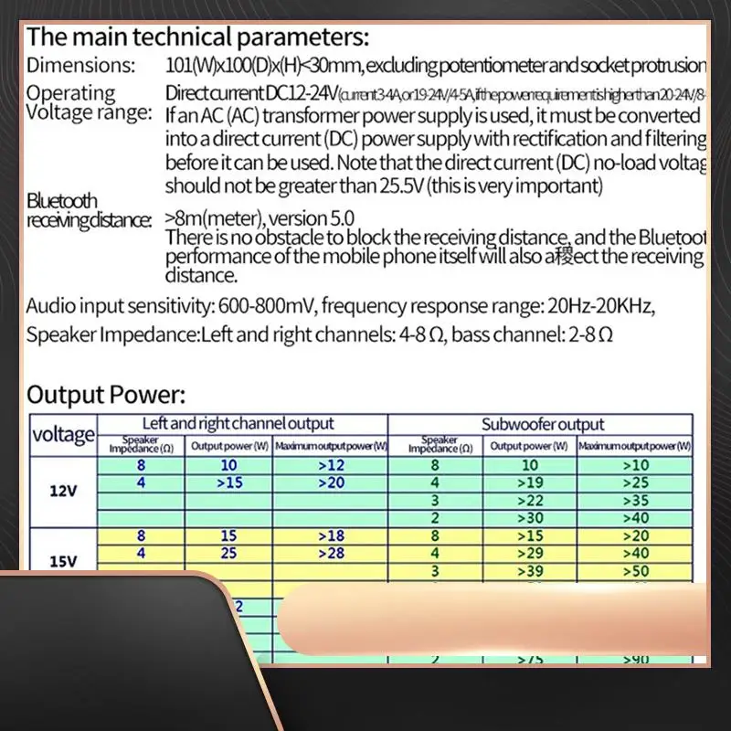 

TPA3116 Плата усилителя Bluetooth высокой мощности 2,1-канальные аудиоусилители высокой мощности Bluetooth 5,0 DC12V-24V 2X50W + 100W