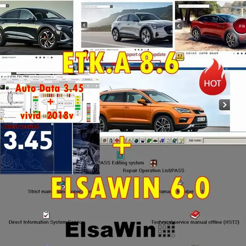 Software de Reparación Automotriz Auto Data 3.45 H-aynes Pro Vivid Workshop Data E Tka 8.6 ELSAWIN 6.0, Catálogo de Piezas Electrónicas para Vehículos