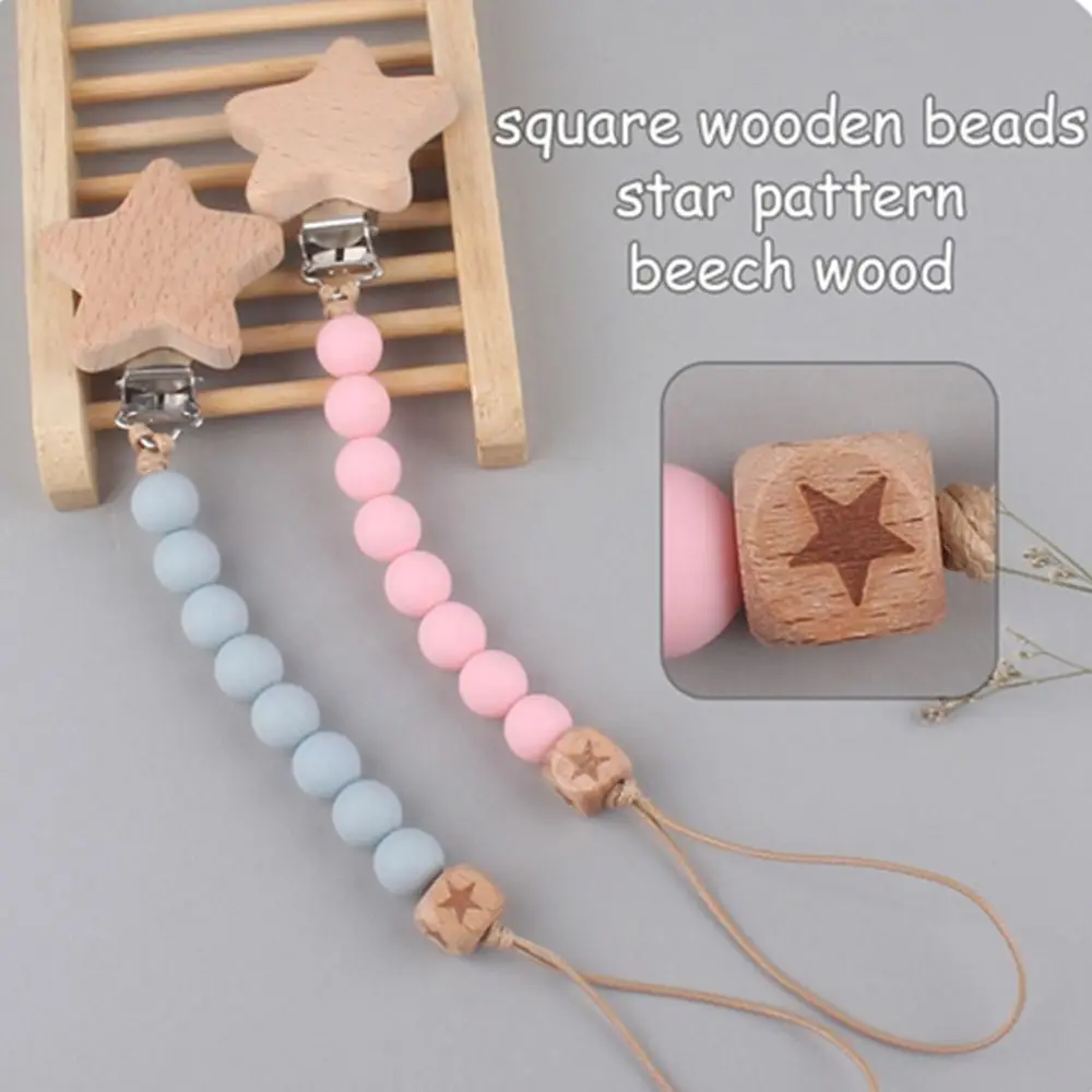 Multi-color Environmental Star Beech Wood Food Grade Beads Wooden Molar Chain Baby Pacifier Chain Pacifier Clips Chains Lanyard