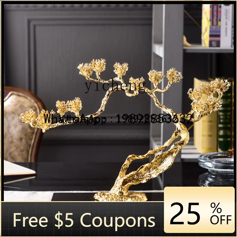 H3-27  Alloy Bonsai Welcoming Pine Ornament for Entrance, Desktop, Office, Living Room, Home Micro Landscape Creative Decoration