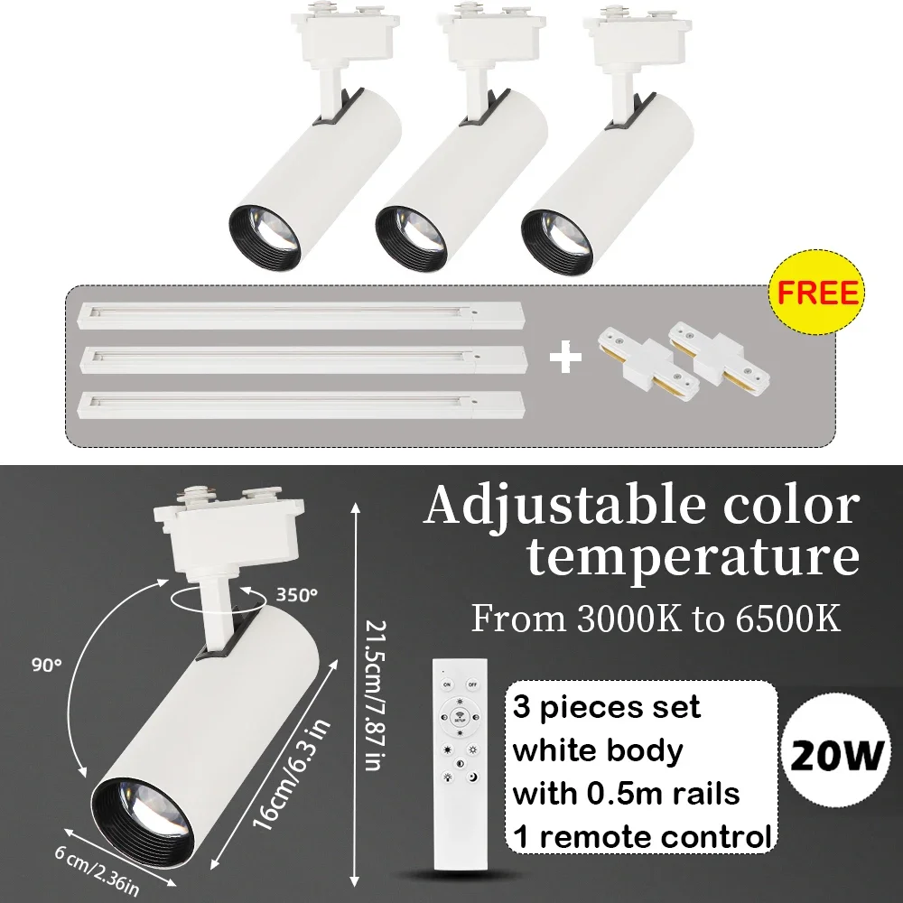 Track Light Dimmable Rail Lighting Track Lamp Set 20W Spot LED for Bedroom Lighting Clothing Shop Home LED Rail Spot Lights