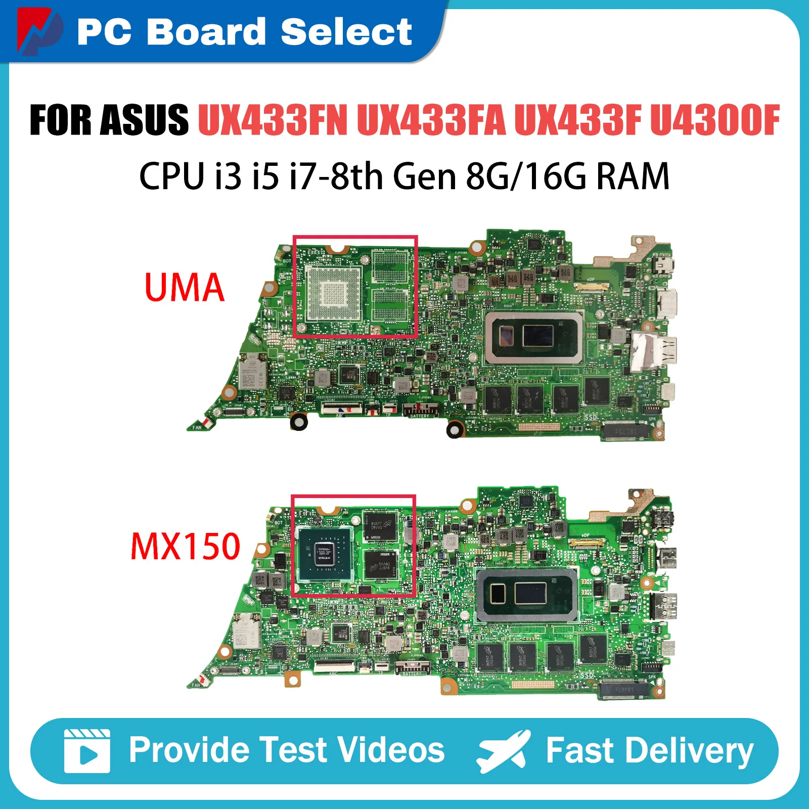 

Notebook Mainboard For ASUS ZenBook 13 UX433FN UX433FA U4300F Laptop Motherboard I3 I5 I7 8th Gen CPU 8G 16G RAM MX150 UMA