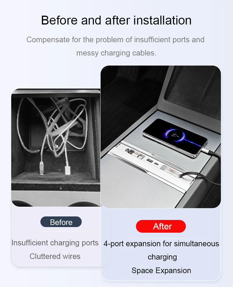 For Tesla Model 3 Highland Intelligent Docking Station Type-C PD 27W Fast Charger USB Extender Docking Station Powered Splitter