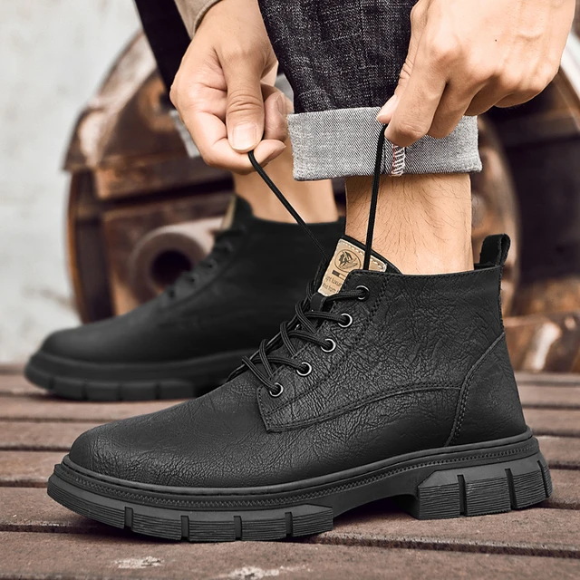 Leather non slip boots deals