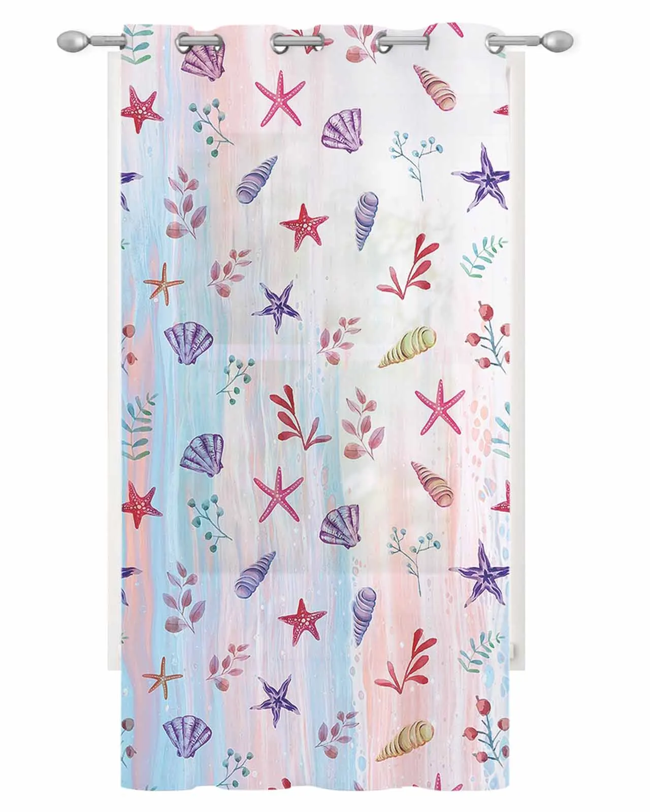 Flowers Leaves Gradual Shell Starfish Luxury Tulle Curtains for Living Room Sheer Drapes Chiffon Window Curtain Home Decor