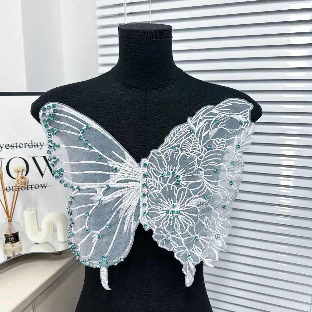 Fashion Large Butterfly Embroidery Appliques For Clothes Patches Lace Fabric Accessories For Wedding Dress Bridesmaid DIY Decor