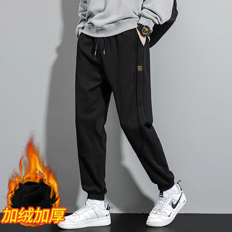 Men's Loose-fit Fleece-lined Thickened Sweatpants Casual Trendy Fall Winter Slimming Footed Pants for Men Sweat Pants