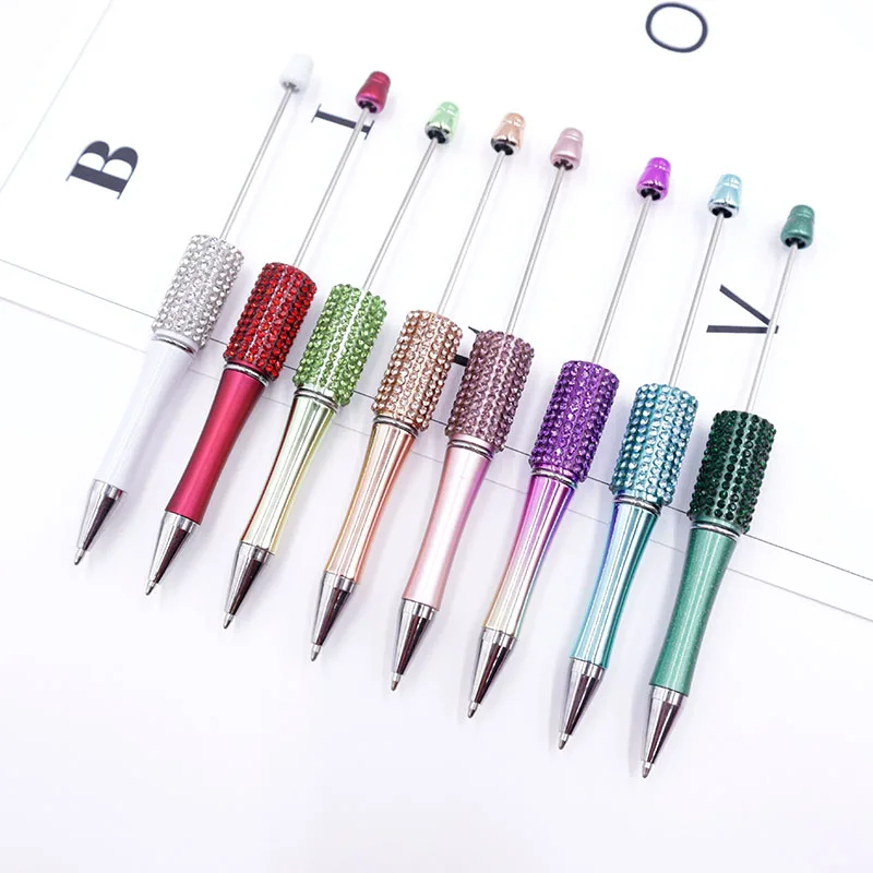 10pc DIY Handmade Sticking Diamond Beaded Ballpoint Pen Stationery Student Gift Beadable Pens for Writing School Office Supplies