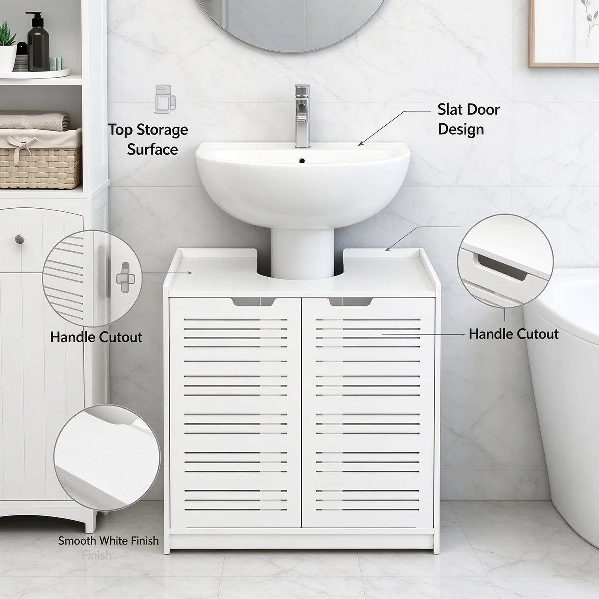 Freestanding Pedestal Sink Storage Cabinet, Bathroom Sink Hideaway Cabinet to Maximize Storage, Perfect for Small Homes, Apartme