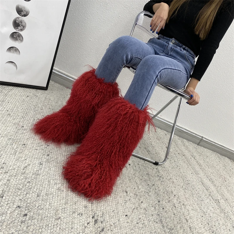 Snow Boots Real Sheep Fur New Warm Fashion Style High Quality Wool Factory Wholesale for Women and Kids PVC Faux Fur Plush