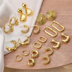 HECHENG,Golden Color Smooth Round Chunky Open Hoop Earrings for Women Trendy Hollow Thick Ball Earrings Fashion Jewelry Gift