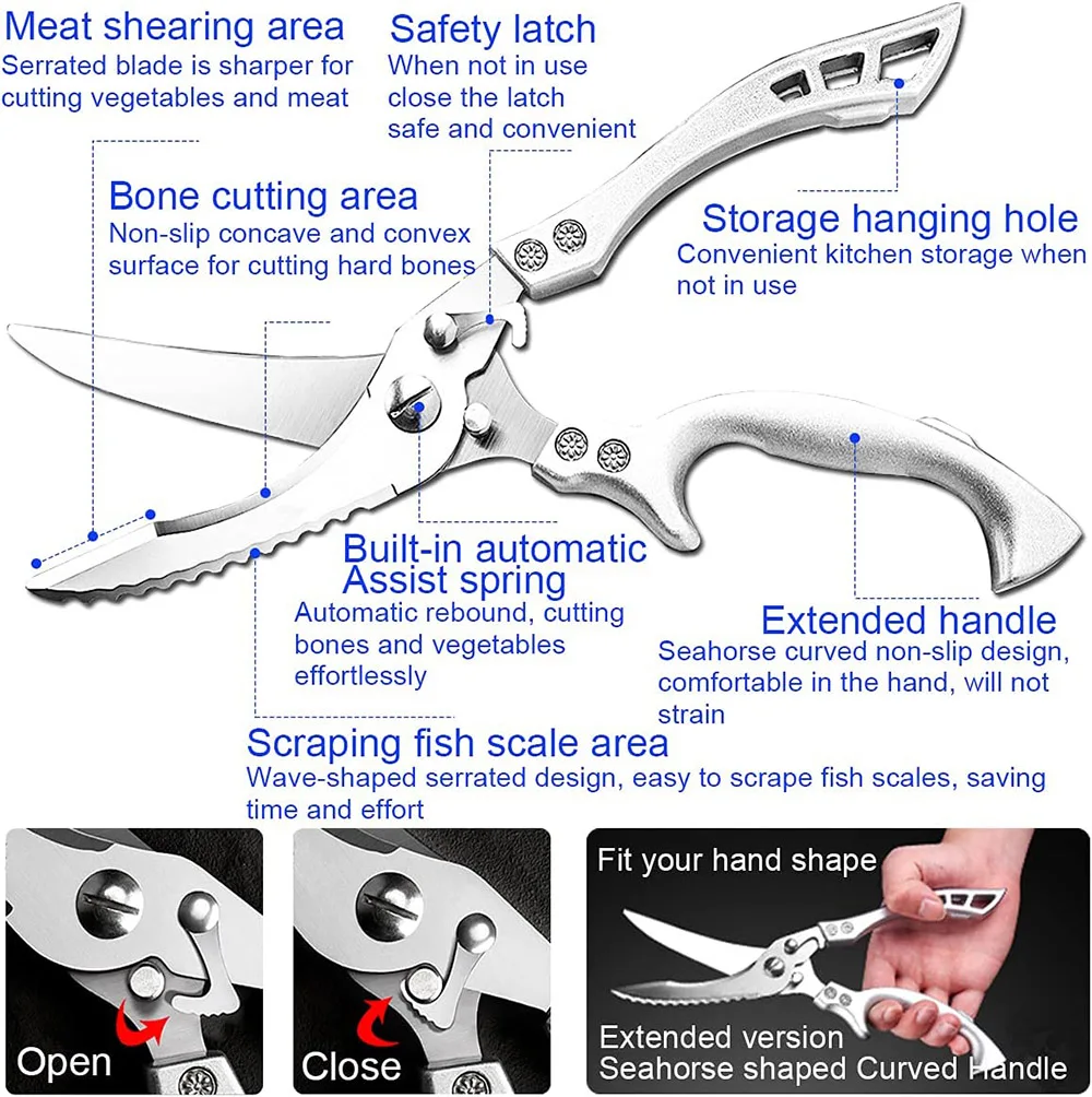 Forbici da cucina Heavy Duty Meat Fruit Boning Fishing Hunting Camping forbici da cucina professionali in acciaio inossidabile con ossa di pollo