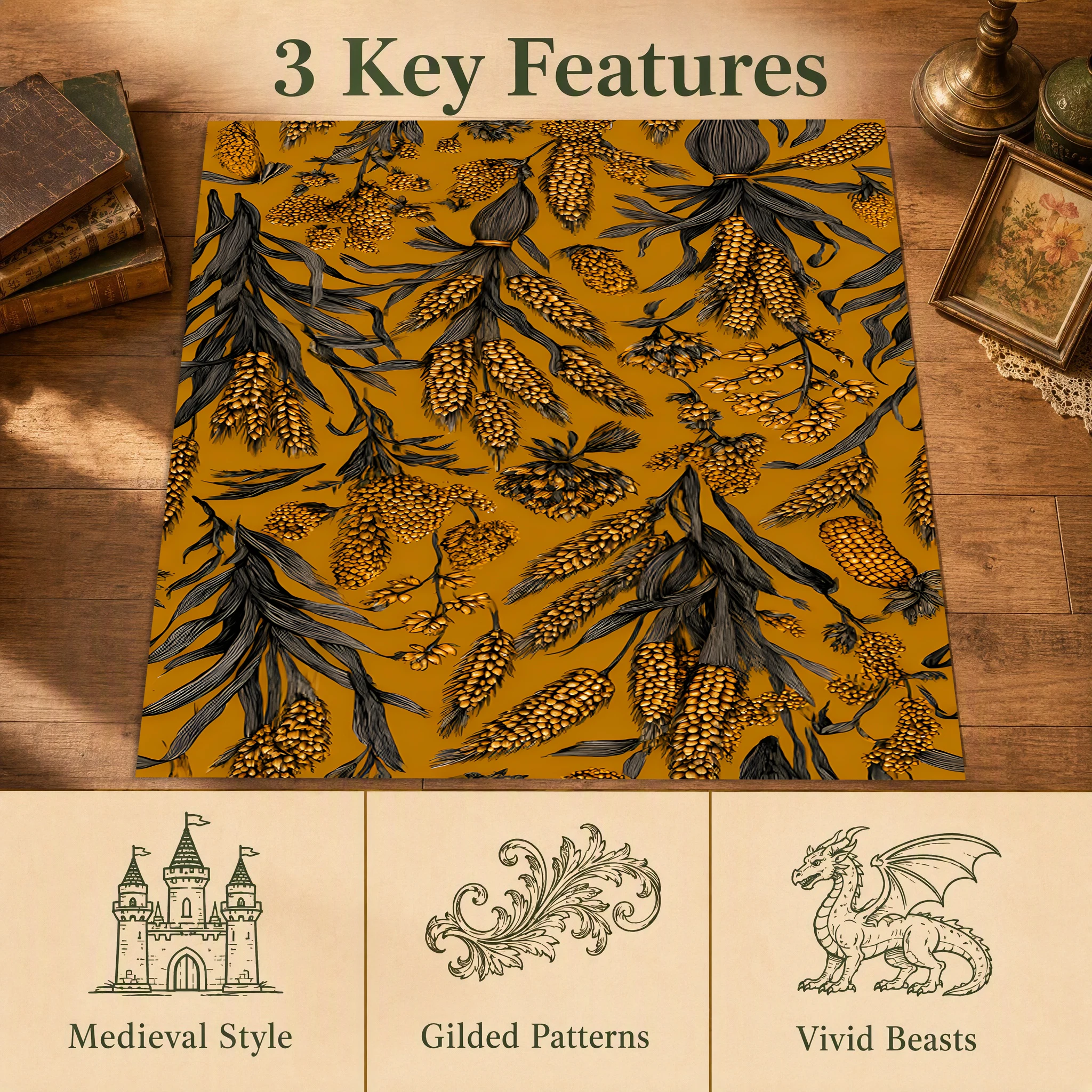 Velvet Rug Warm Yellow Corn All over Retro Pastoral for Living Room Bedroom Home Decor