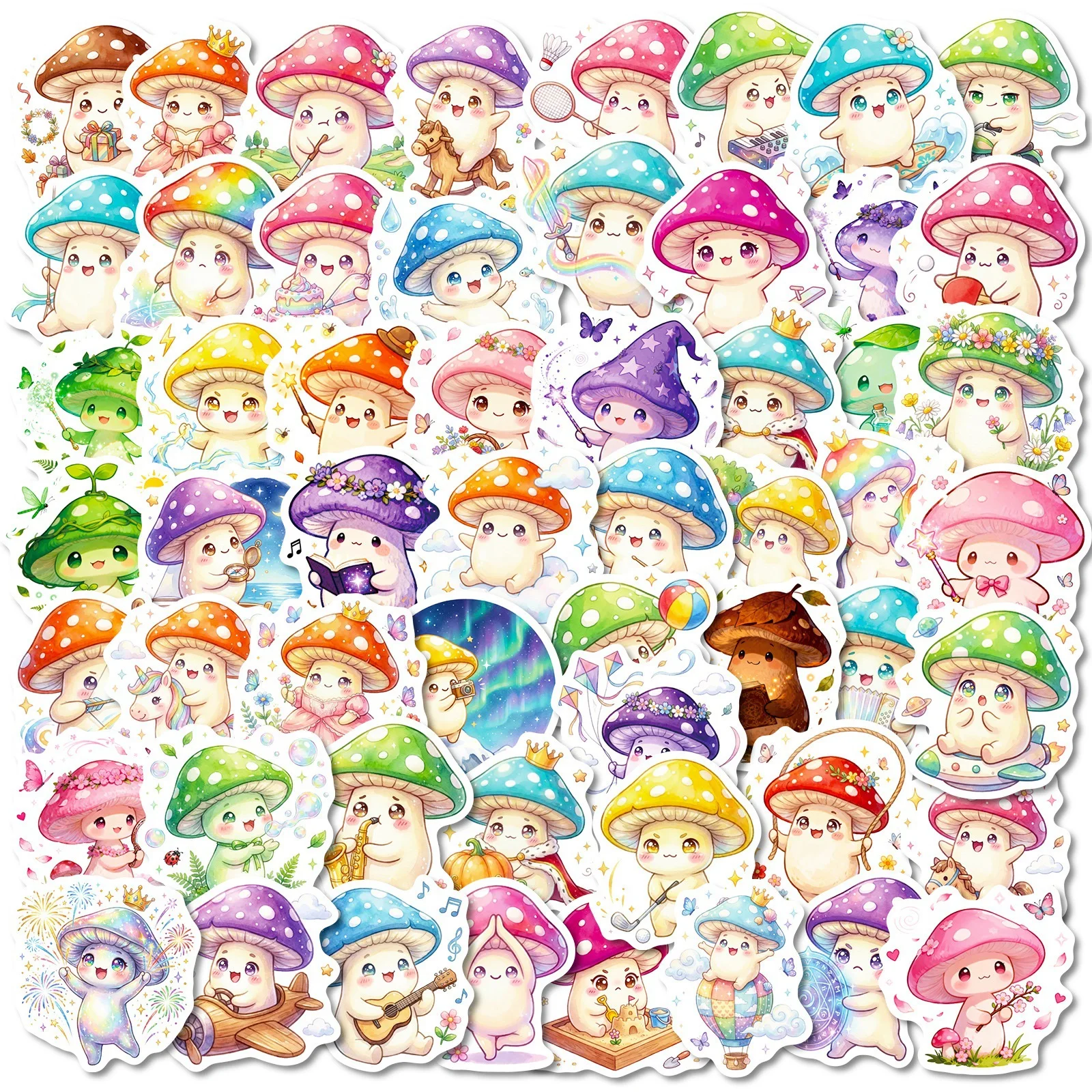 56/112Pcs Bunte Pilz Kreative Cartoon Aufkleber DIY für Schreibwaren Box Stift Halter Lunch Box Telefon Laptop Gitarre wasserdicht