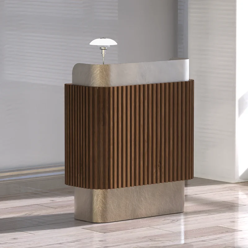 

Reception desk Welcome desk, simple modern reception desk Restaurant front desk, wood grain stainless steel checkout page