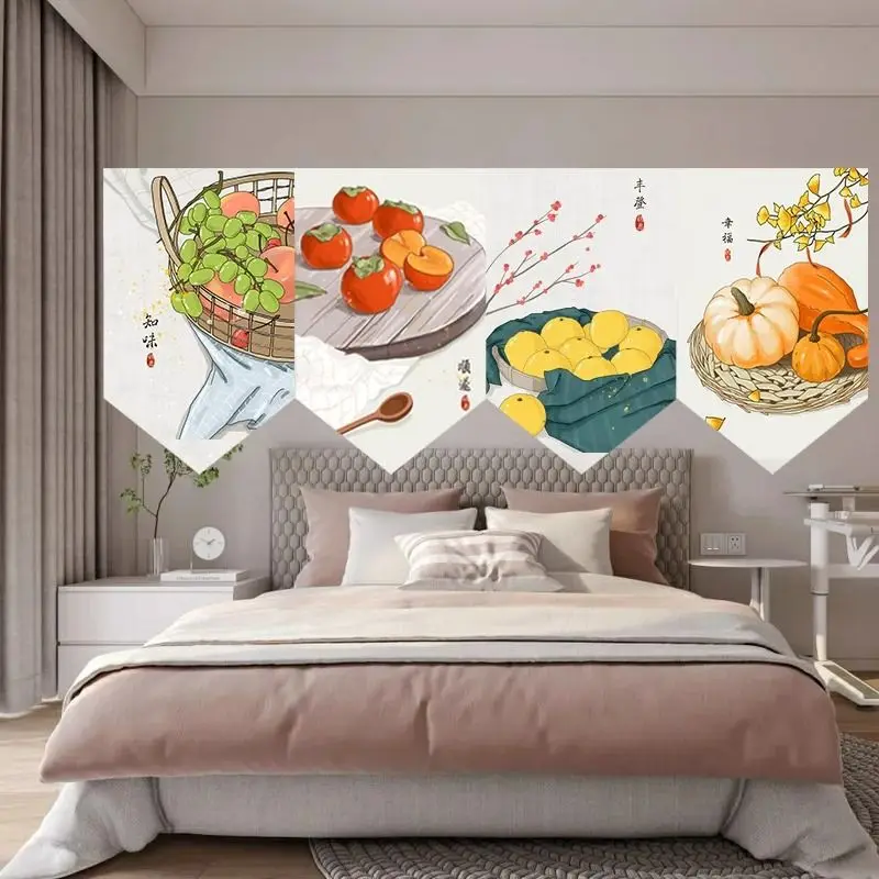 VIKAMA Chinese Kite Koi Persimmon Triangular Curtain Oil Umbrella Auspicious Fruit Traditional Kitchen Window Valance Decor Soft