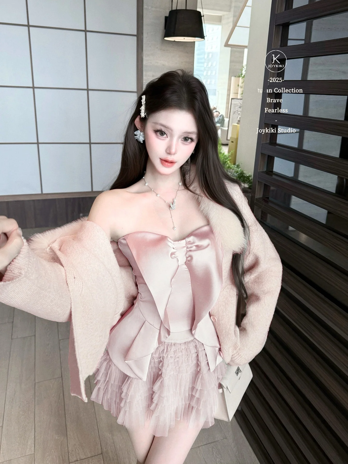 

Joykiki Pure Desire Sle High Waist A-Line Skirt Set with Cake Skirt Multi-Layered Sweetn Wind Ci Walk Suitable Women's...