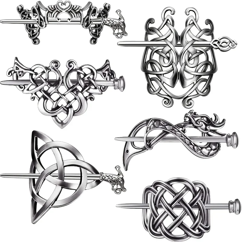 Viking Celtic Hair Clips Hairpins Viking Silvery Hair Pin Chignon Celtic Knot Viking Jewelry Hair Clips For Ladies Or Women 1pc