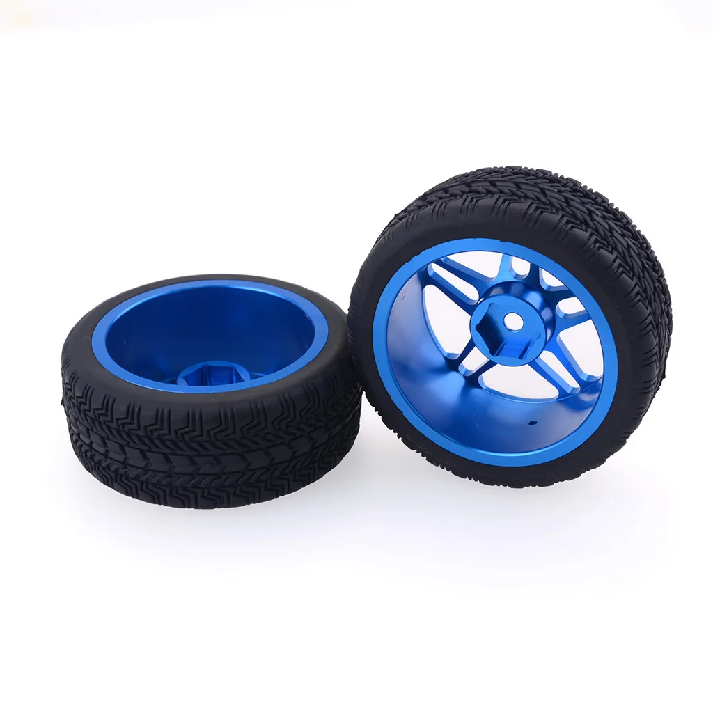 hobbysoul 4pcs New RC 1:10 On Road flat car Tires Soft & Alloy Aluminum wheels Rims Hex 12mm