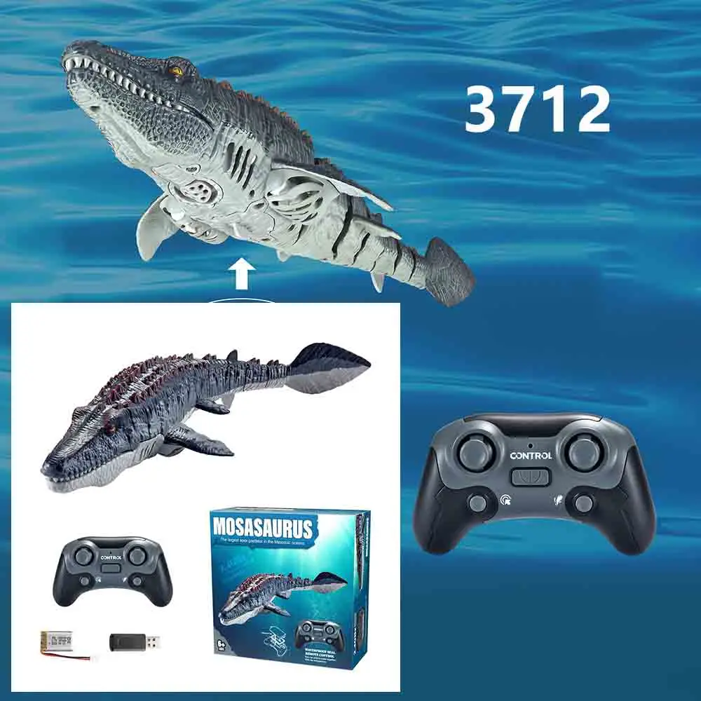 2.4GHz Remote Control Dinosaur Boat Toy 3712 RC Mosasaurus Boat Toy Electric Water Animal Ship for Kids Pool Electric Toy
