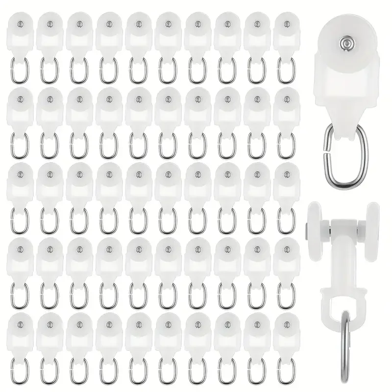 

50Pcs Plastic Curtain Track Glider Sliding Curtain Track Hooks Drapery Rail Roller Windows Ceiling Shower Curtain Pulley