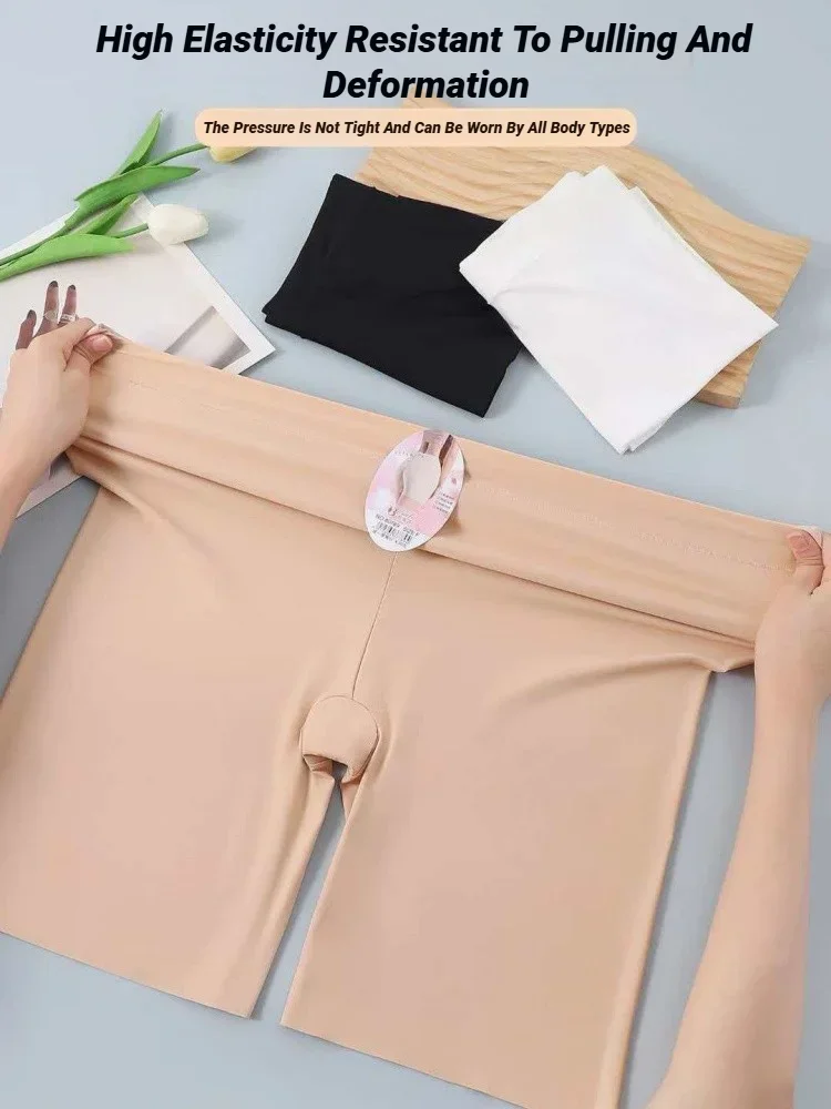 CHUANGERM Nahtlose High-Waist-Shorts für Damen, Bauchkontrolle, Hüftlift, Eisseide, Sicherheitshosen, Sportunterwäsche – Detail 3