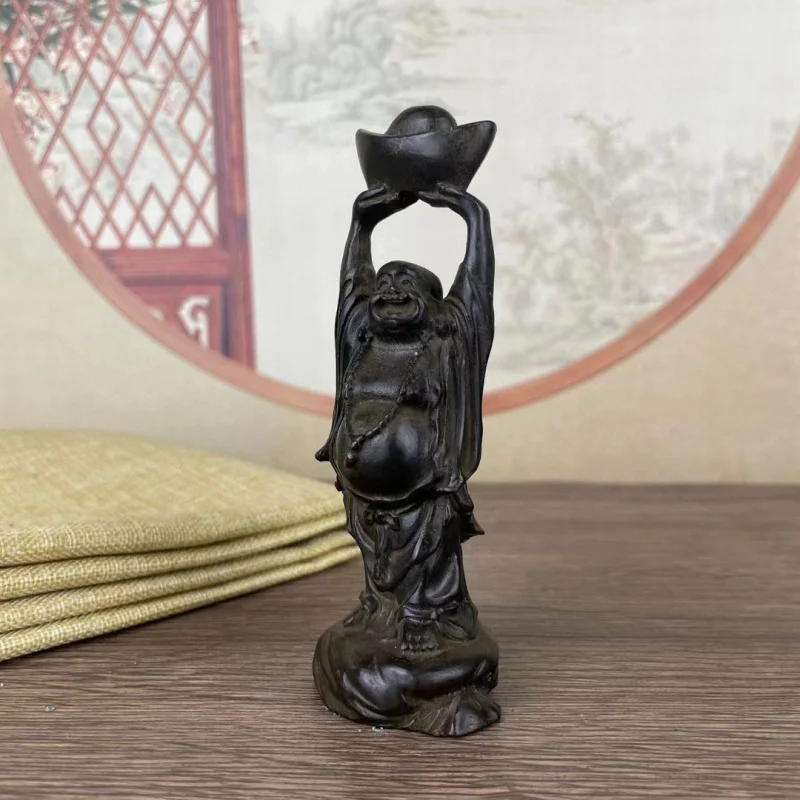 Antiqued Buddha statue for home living room decoration, brass-colored decorative piece, craft gift