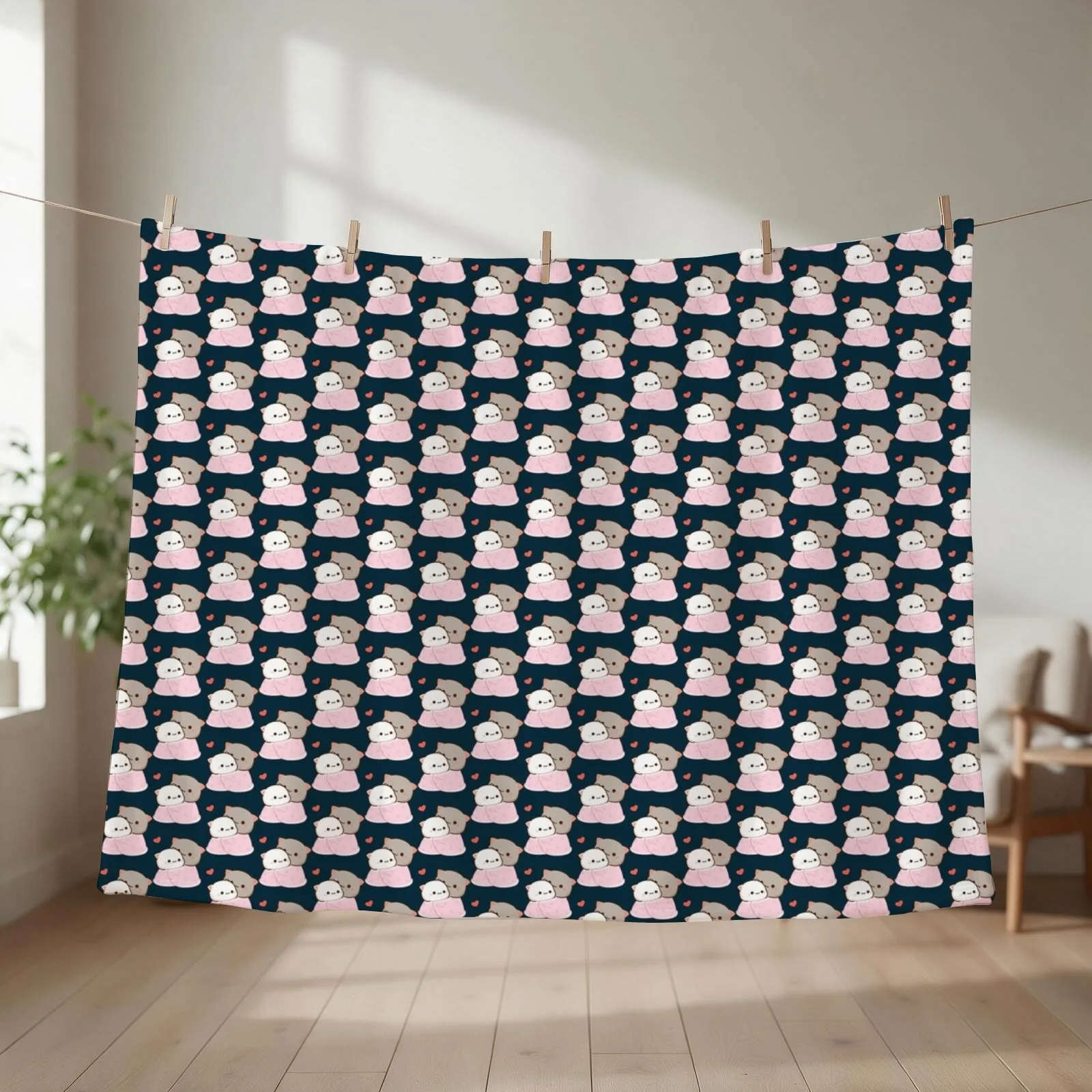 Peach and Goma Cuddling - Mochi Peach Cat Throw Blanket couch cozy soft plush fuzzy picnic outdoor blanket