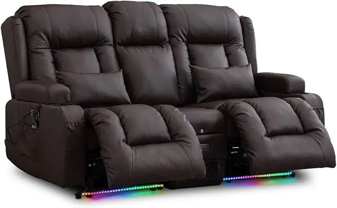 67" elektrisch verstelbare loveseat-bank, elektrische thuisbioscoopzitplaatsen met console/4 kleuren omgevingsverlichting/Bluetooth-luidsprekers