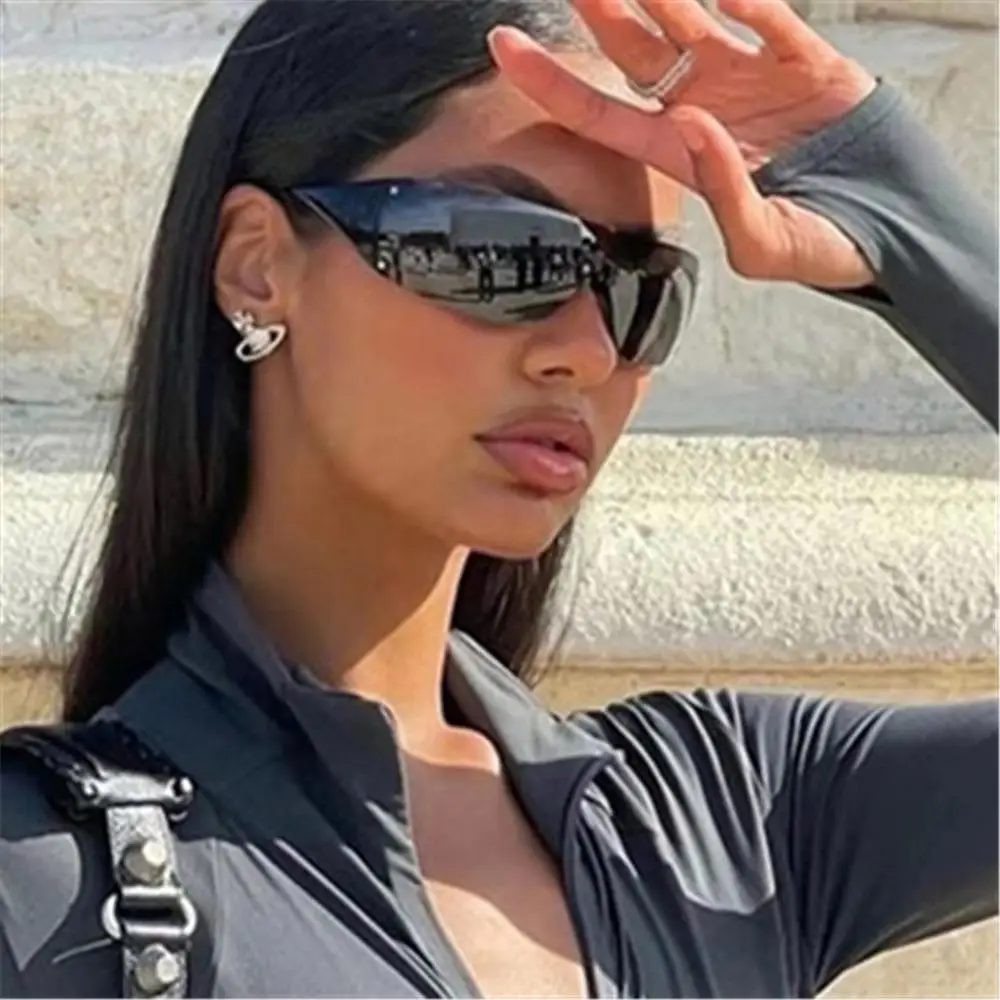 

Punk Rimless Oversized Wrap Around Goggles One Piece Sun Glasses Star Y2K Sunglasses Shades