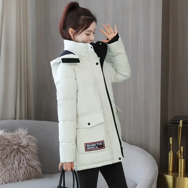 Womens Winter Coat Parka Hooded Jacket Mid Length Padded Jacket Warmth Free Shipping Wholesale Plus Size Slim Fit Korean Fashion