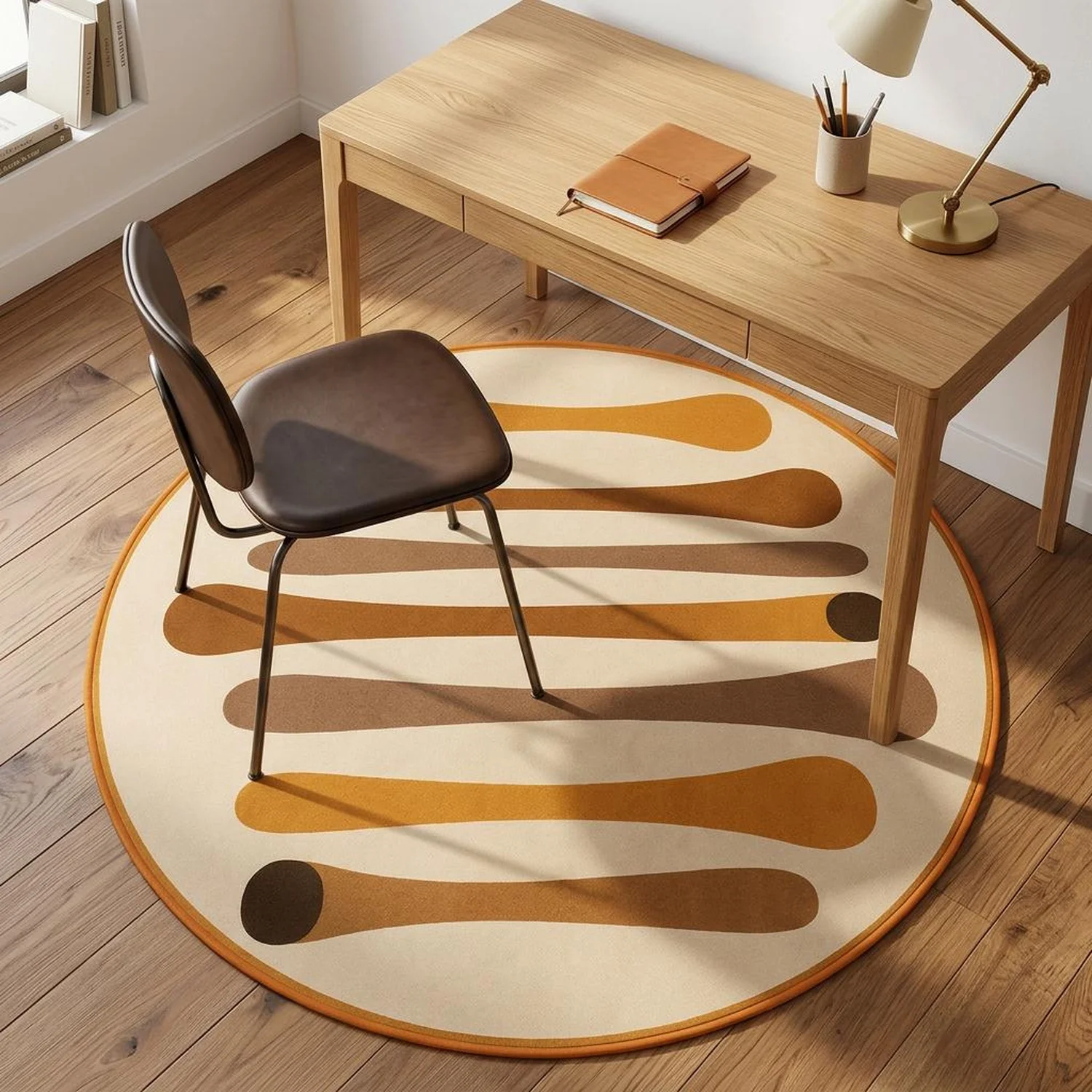 Mustard Yellow Round Carpet, Washable, Vintage Abstract Style, Children's Room Decoration
