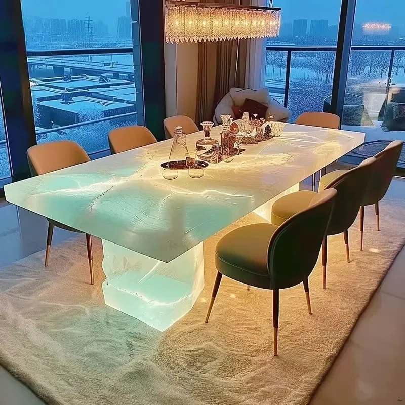 High Quality Translucent Stone Dining Table Backlit Crystal Dining Table Translucent Onyx Marble Custom Dining Table
