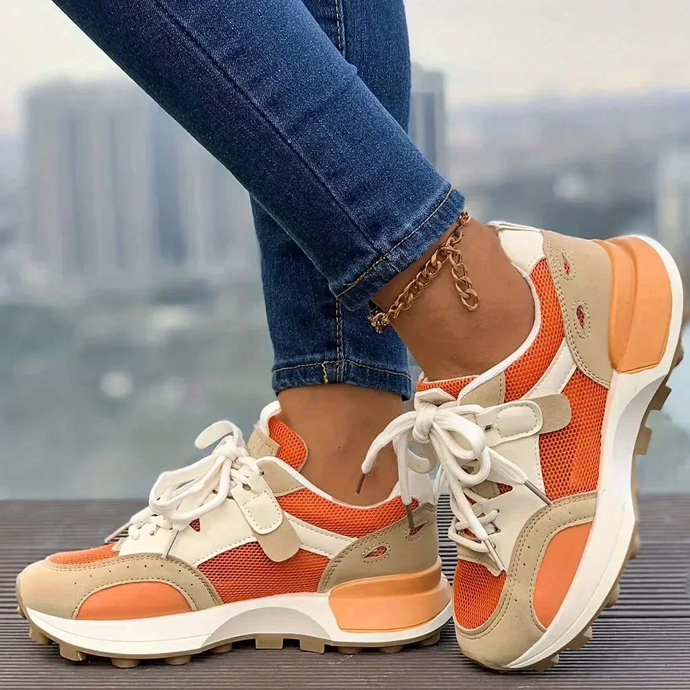 

2024 Women's Summer Platform Sneakers Fashion Lace-up Casual Breathable Mesh Comfy Walk Chunky Sneakers Trainers Shoes Footwear